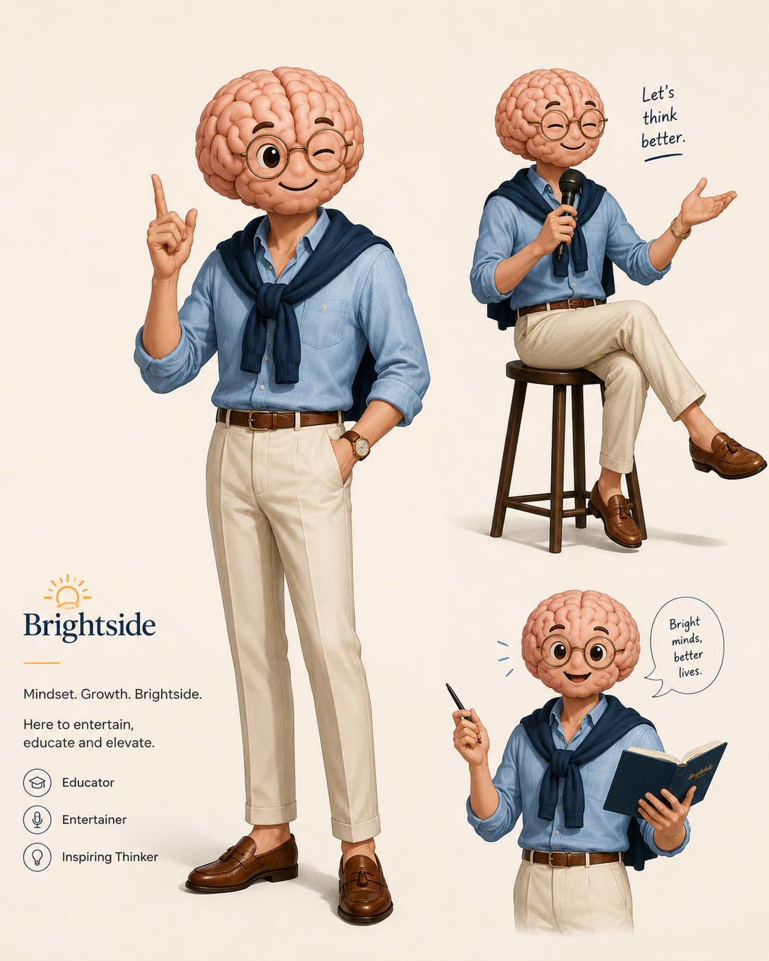 Bright — 3D mascot, poses and expressions